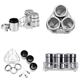 Stainless Steel Spices and Dry Fruit Round Containers with Stand and Spoons - Walgrow.com