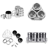 Stainless Steel Spices and Dry Fruit Round Containers with Stand and Spoons - Walgrow.com