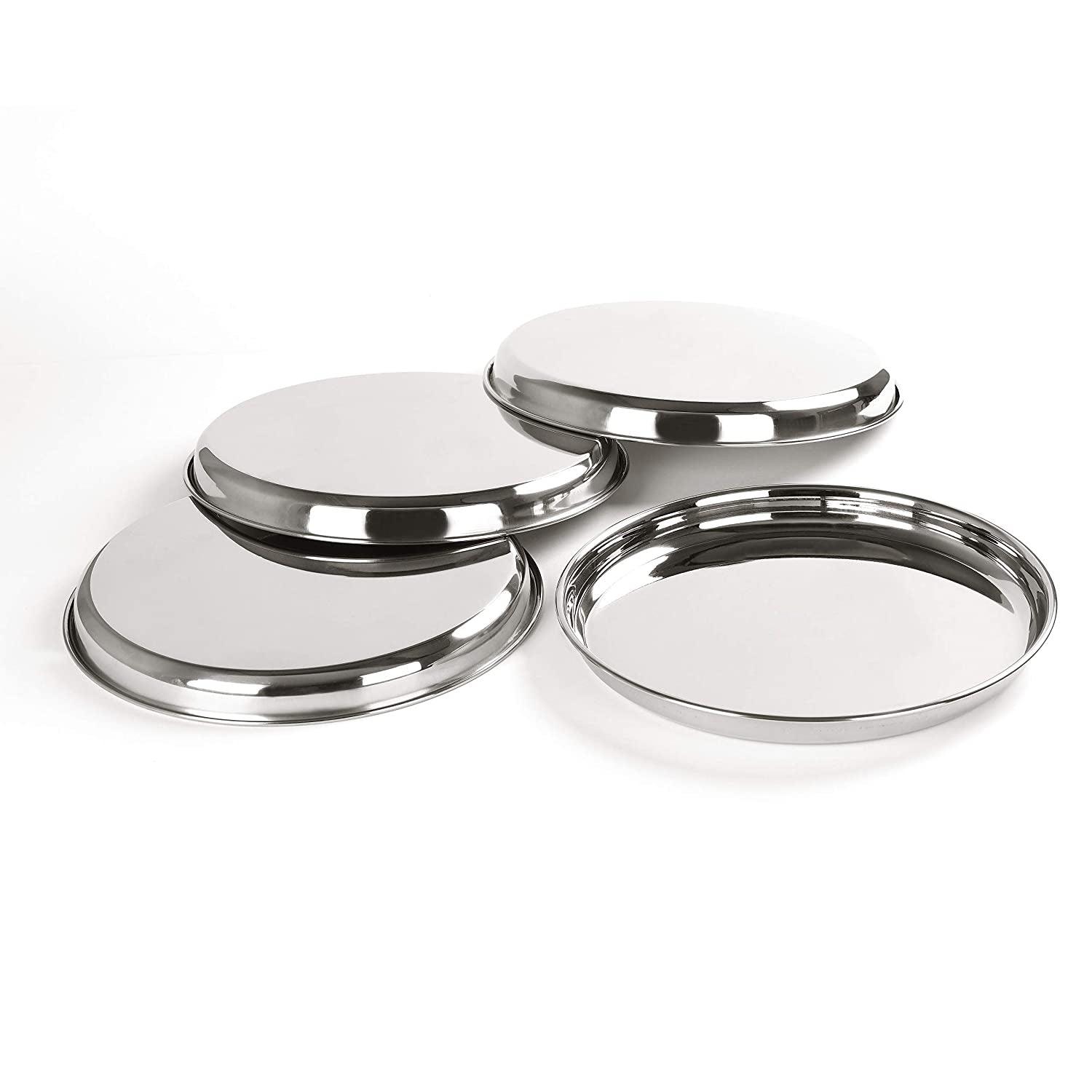 Stainless Steel Unique Heavy Gauge Deep Wall Snack Plates with Mirror Finish (26.6 Cm, Silver) - Walgrow.com