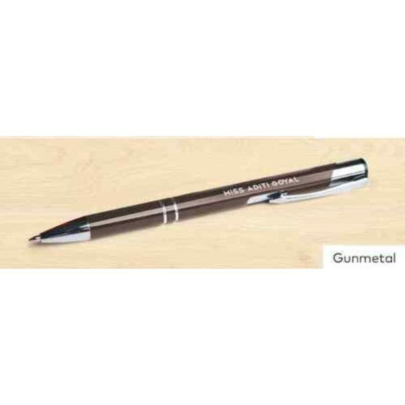 Texting Personalized Laser Engraving Aluminum Metal Body Blue Ink Ballpoint Pens (Gunmetal) - Walgrow.com