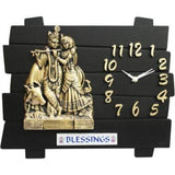 Traditional Lord Religion Square Analog Wall Home Decor Clock ( Lord Krishna & Radha, Black and Golden) - Walgrow.com