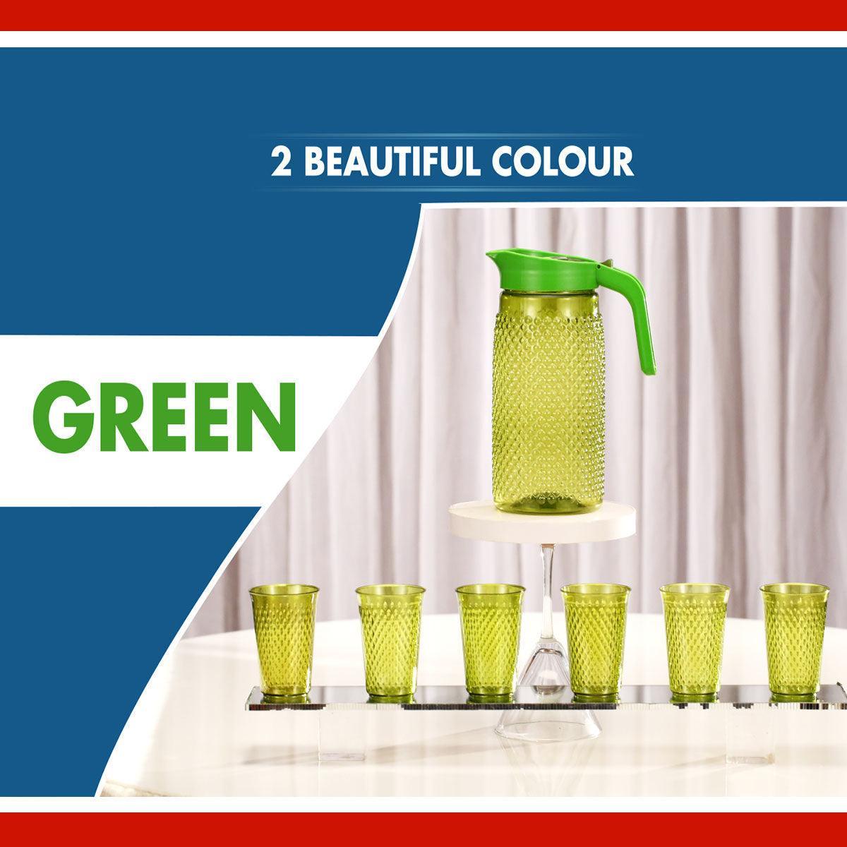 Unbreakable Designer BPA Free Plastic Water Jug with 6 Glasses (Green, 2 Liter) - Walgrow.com