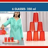Unbreakable Designer BPA Free Plastic Water Jug with 6 Glasses (Orange, 2 Liter) - Walgrow.com