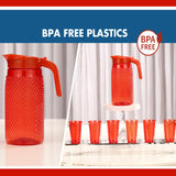 Unbreakable Designer BPA Free Plastic Water Jug with 6 Glasses (Red, 2 Liter) - Walgrow.com