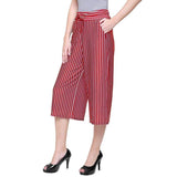 Women's Casual Wear Loose Fit Solid White Base Striped Capri Culottes (One Size) - Walgrow.com
