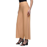 Women's Casual Wide Leg Solid Color Mid Rise Loose Fit Palazzo Pants (One Size, Beige) - Walgrow.com