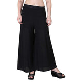 Women's Casual Wide Leg Solid Color Mid Rise Loose Fit Palazzo Pants (One Size, Black) - Walgrow.com