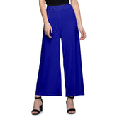 Women's Casual Wide Leg Solid Color Mid Rise Loose Fit Palazzo Pants (One Size, Blue) - Walgrow.com