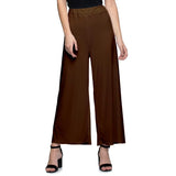 Women's Casual Wide Leg Solid Color Mid Rise Loose Fit Palazzo Pants (One Size, Chocolate Brown) - Walgrow.com