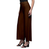 Women's Casual Wide Leg Solid Color Mid Rise Loose Fit Palazzo Pants (One Size, Chocolate Brown) - Walgrow.com