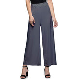 Women's Casual Wide Leg Solid Color Mid Rise Loose Fit Palazzo Pants (One Size, Grey) - Walgrow.com