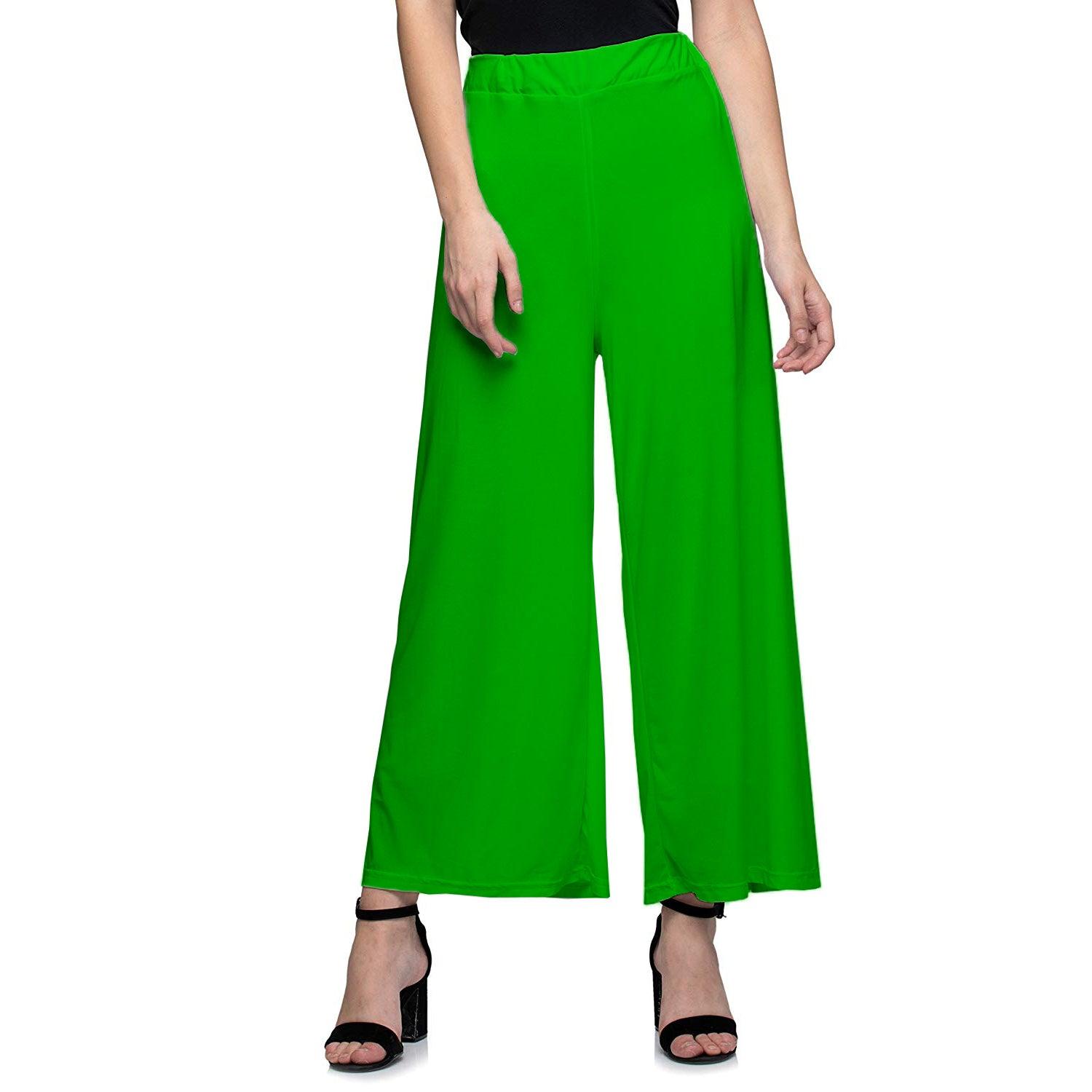 Women's Casual Wide Leg Solid Color Mid Rise Loose Fit Palazzo Pants (One Size, Light Green) - Walgrow.com