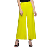 Women's Casual Wide Leg Solid Color Mid Rise Loose Fit Palazzo Pants (One Size, Light Yellow) - Walgrow.com