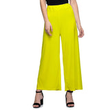 Women's Casual Wide Leg Solid Color Mid Rise Loose Fit Palazzo Pants (One Size, Light Yellow) - Walgrow.com