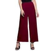 Women's Casual Wide Leg Solid Color Mid Rise Loose Fit Palazzo Pants (One Size, Maroon) - Walgrow.com