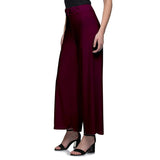 Women's Casual Wide Leg Solid Color Mid Rise Loose Fit Palazzo Pants (One Size, Maroon) - Walgrow.com