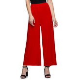 Women's Casual Wide Leg Solid Color Mid Rise Loose Fit Palazzo Pants (One Size, Red) - Walgrow.com