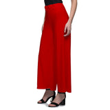 Women's Casual Wide Leg Solid Color Mid Rise Loose Fit Palazzo Pants (One Size, Red) - Walgrow.com