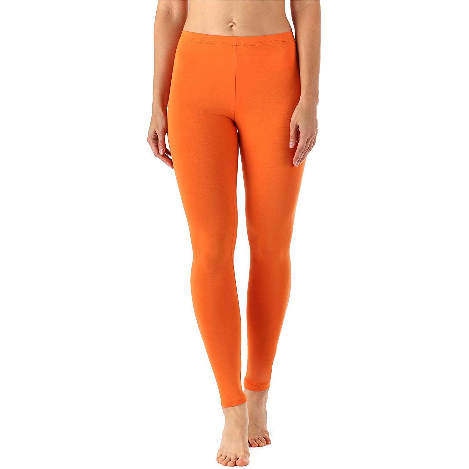 Zindwear Women's Cotton Soft Plain Summer Stretchy Ankle Length Leggings (One Size, Orange) - Walgrow.com