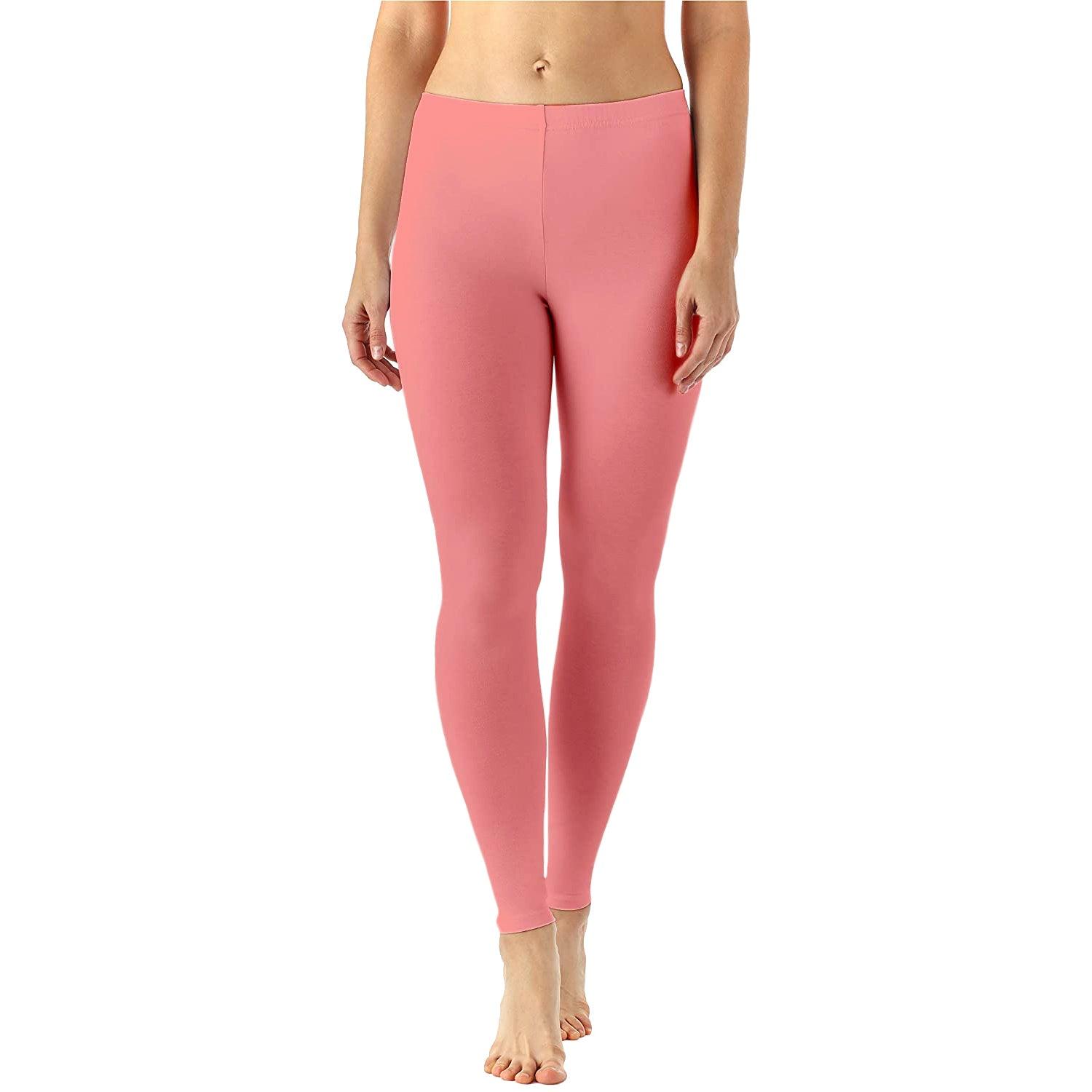 Zindwear Women's Cotton Soft Plain Summer Stretchy Ankle Length Leggings (One Size, Peach Pink) - Walgrow.com