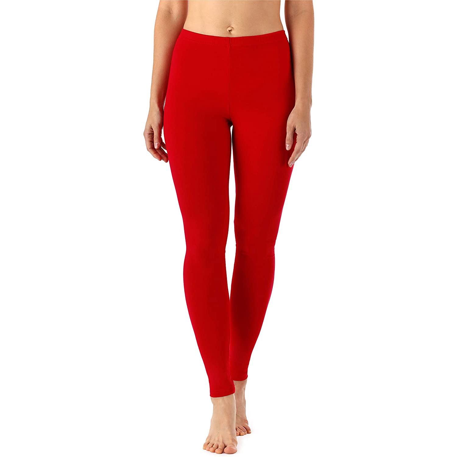 Zindwear Women's Cotton Soft Plain Summer Stretchy Ankle Length Leggings  (One Size, Red) –