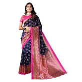 Zindwear Women's Dark Blue Printed Poly Silk Saree with Blouse Party Wedding and Casual Wear - Walgrow.com