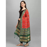 Zindwear Women's Floral Design Woven Silk Blend Dupatta/Chunni/Scarf (Green and Red) - Walgrow.com