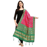 Zindwear Women's Floral Design Woven Silk Blend Dupatta/Chunni/Scarf (Light Green and Pink) - Walgrow.com