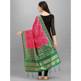Zindwear Women's Floral Design Woven Silk Blend Dupatta/Chunni/Scarf (Light Green and Pink) - Walgrow.com