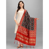Zindwear Women's Floral Design Woven Silk Blend Dupatta/Chunni/Scarf (Red and Black) - Walgrow.com