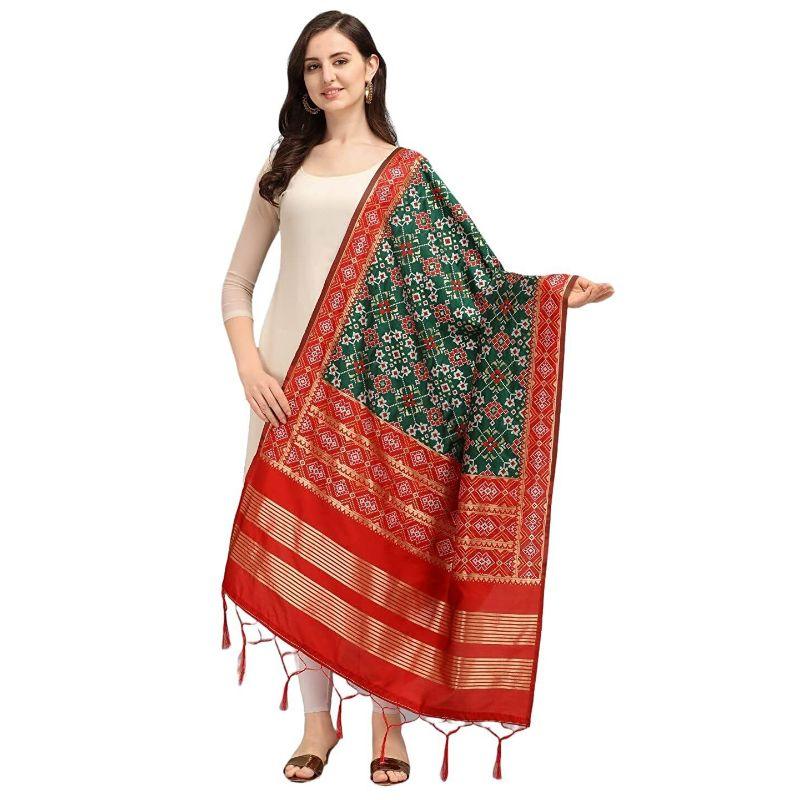 Zindwear Women's Floral Design Woven Silk Blend Dupatta/Chunni/Scarf (Red and Green) - Walgrow.com
