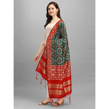 Zindwear Women's Floral Design Woven Silk Blend Dupatta/Chunni/Scarf (Red and Green) - Walgrow.com