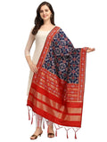 Zindwear Women's Floral Design Woven Silk Blend Dupatta/Chunni/Scarf (Red and Navy Blue) - Walgrow.com