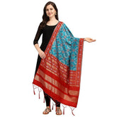 Zindwear Women's Floral Design Woven Silk Blend Dupatta/Chunni/Scarf (Red and Sky Blue) - Walgrow.com