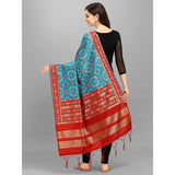 Zindwear Women's Floral Design Woven Silk Blend Dupatta/Chunni/Scarf (Red and Sky Blue) - Walgrow.com