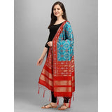 Zindwear Women's Floral Design Woven Silk Blend Dupatta/Chunni/Scarf (Red and Sky Blue) - Walgrow.com