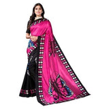 Zindwear Women's Hot Pink with Black Printed Poly Silk Saree with Blouse Party Wedding and Casual Wear - Walgrow.com
