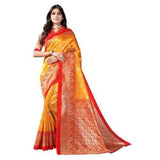 Zindwear Women's Mustrad Yellow Printed Poly Silk Saree with Blouse Party Wedding and Casual Wear - Walgrow.com