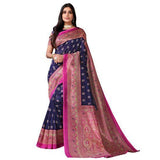 Zindwear Women's Navy Blue with Beige Printed Poly Silk Saree with Blouse Party Wedding and Casual Wear - Walgrow.com