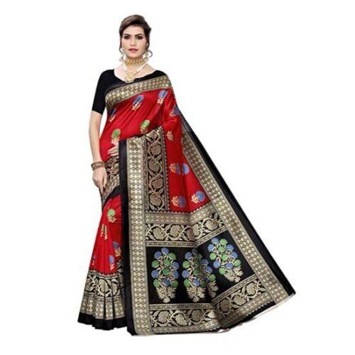 Zindwear Women's Red Printed Poly Silk Saree with Blouse Party Wedding and Casual Wear - Walgrow.com