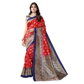 Zindwear Women's Red with Navy Blue Printed Poly Silk Saree with Blouse Party Wedding and Casual Wear - Walgrow.com