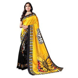 Zindwear Women's Turmeric Yellow with Black Printed Poly Silk Saree with Blouse Party Wedding and Casual Wear - Walgrow.com