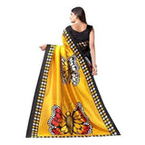 Zindwear Women's Turmeric Yellow with Black Printed Poly Silk Saree with Blouse Party Wedding and Casual Wear - Walgrow.com