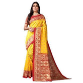Zindwear Women's Yellow with Red Printed Poly Silk Saree with Blouse Party Wedding and Casual Wear - Walgrow.com