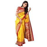 Zindwear Women's Yellow with Red Printed Poly Silk Saree with Blouse Party Wedding and Casual Wear - Walgrow.com