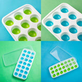 21 Cavity Pop Up Ice Cube Trays With Lid for Freezer Flexible Silicone Bottom Stackable (Green and Blue, Pack of 2) - Walgrow.com