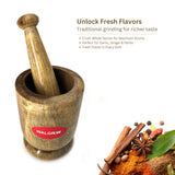 Juego de mortero y maja de madera hechos a mano para utensilios de cocina