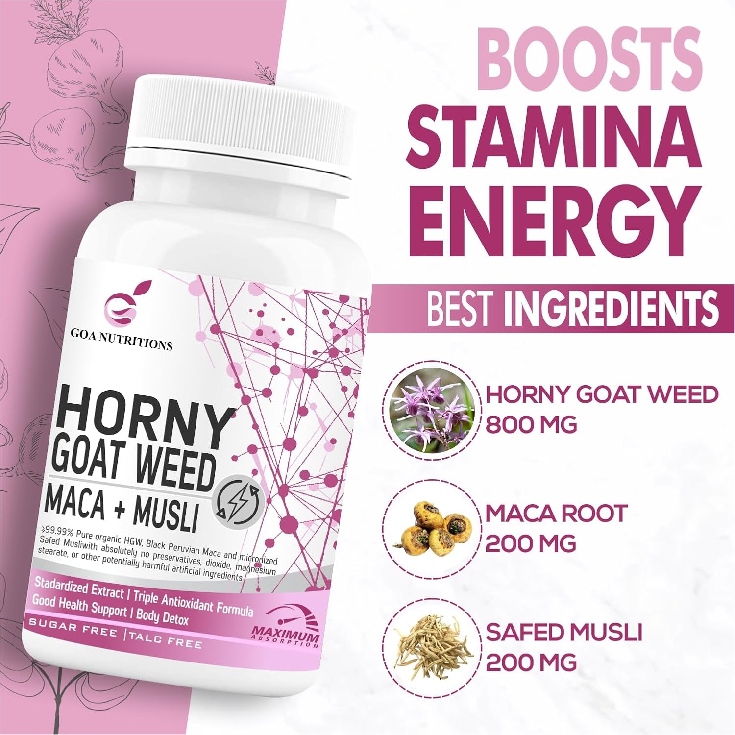 Goa Nutritions Horny Goat Weed with Maca Root – Vitality & Energy Support Supplement (120 Tablets)