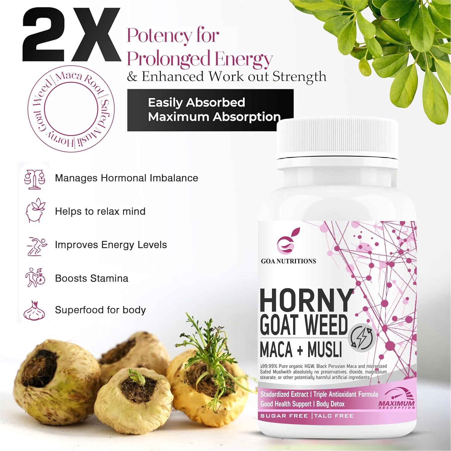 Goa Nutritions Horny Goat Weed with Maca Root – Vitality & Energy Support Supplement (120 Tablets)