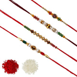 Assorted Attractive Crystal Red Green Rakhi With Roli & Chawal (Set Of 4, Multi) - Walgrow.com